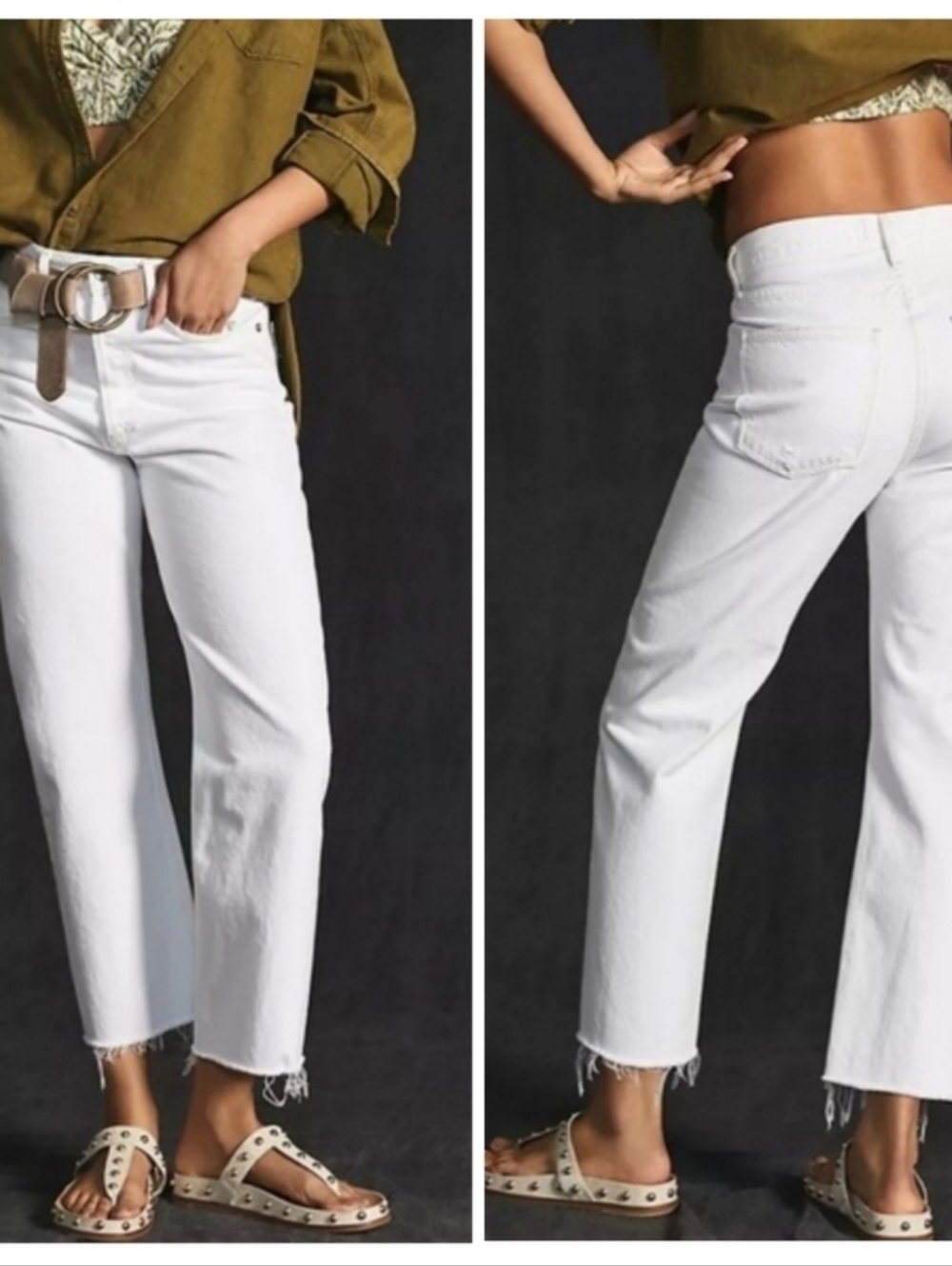 AGOLDE RILEY High Rise White Denim Raw Hem Straight Leg Jeans - Revolve size 25